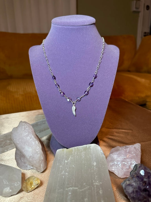 Purple Amethyst Angel Wing Dainty Necklace ✧･ﾟ