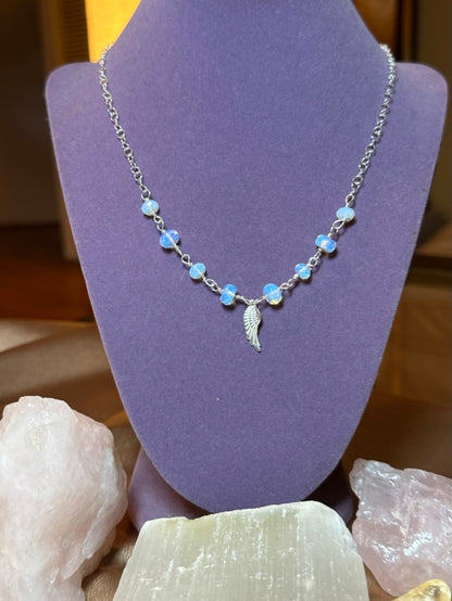 Moonstone Angel Wing Sterling Silver Necklace ✧･ﾟ