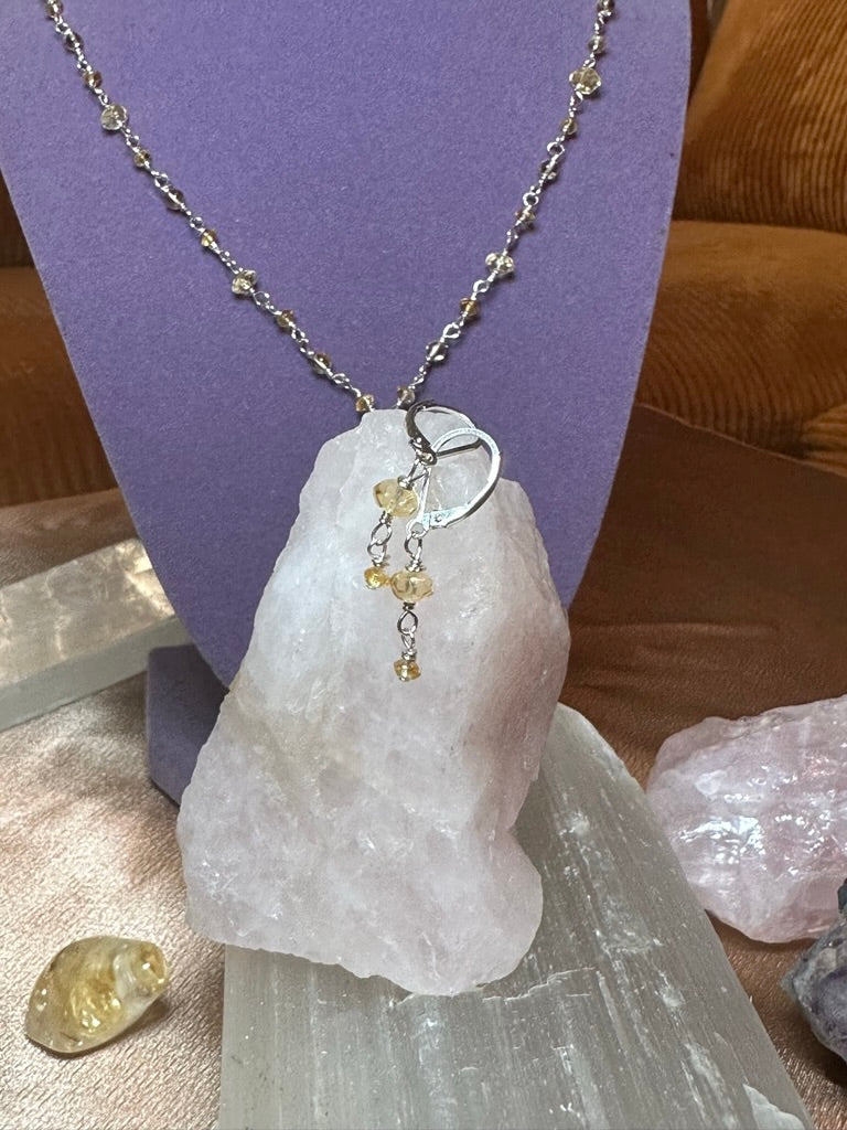 Golden Heart Citrine Quartz Dainty Necklace & Stunning Earrings ✧･ﾟ