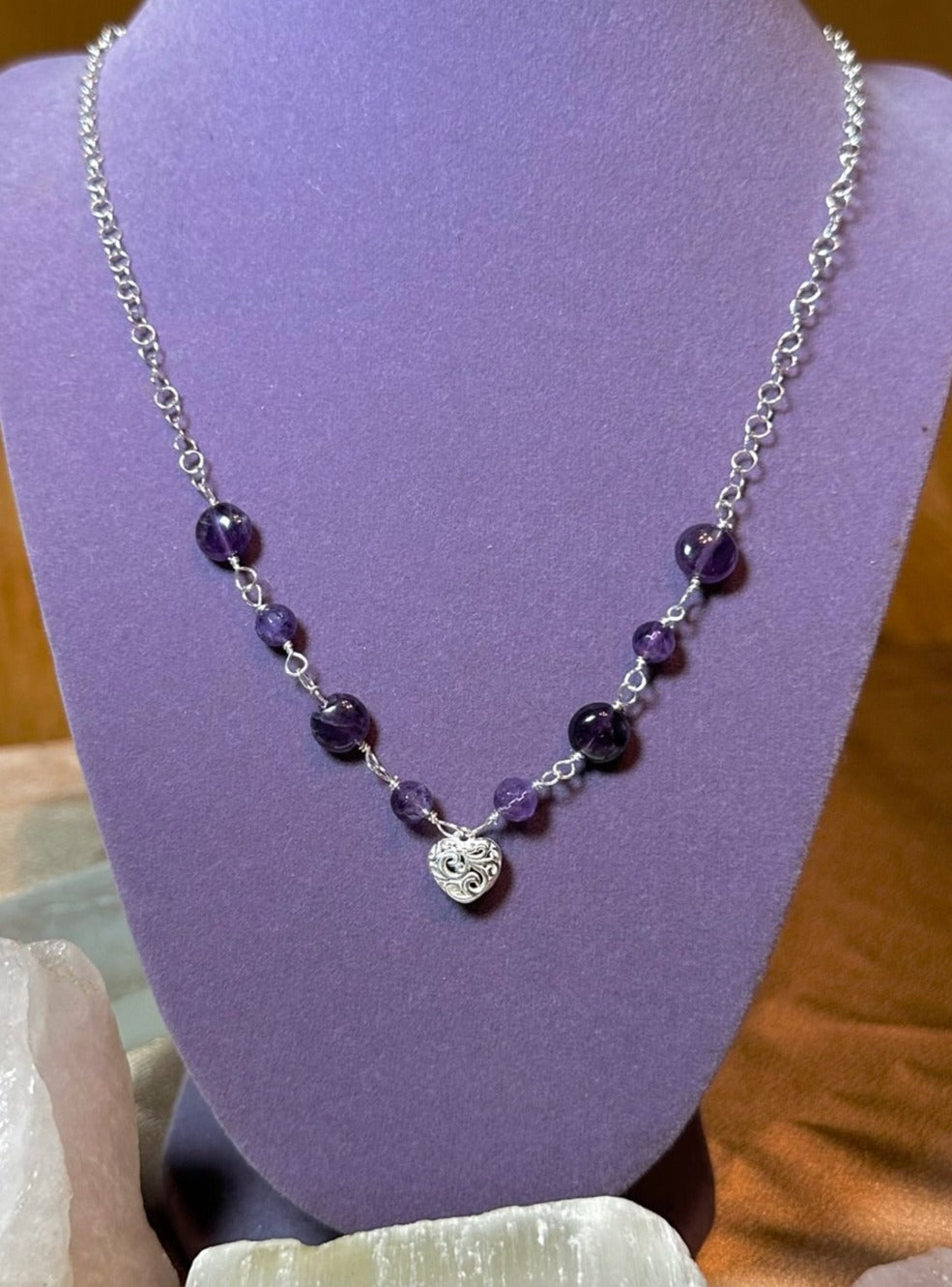 Amethyst Sterling Silver Heart Necklace ✧･ﾟ