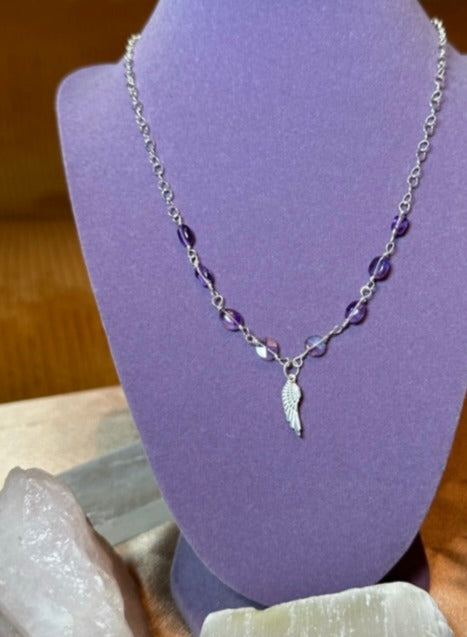 Purple Amethyst Angel Wing Dainty Necklace ✧･ﾟ