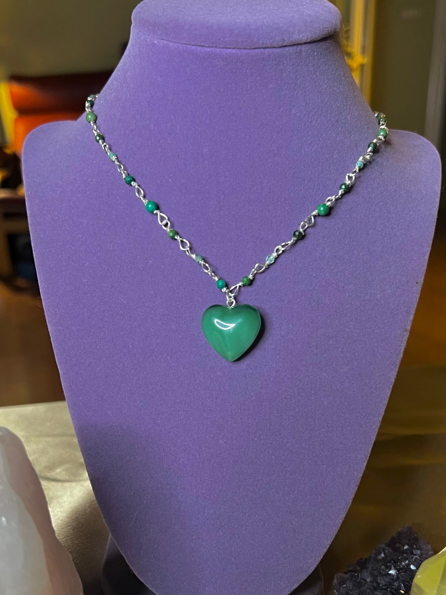 Green Jade Heart & Emerald Dainty Necklace ✧･ﾟ