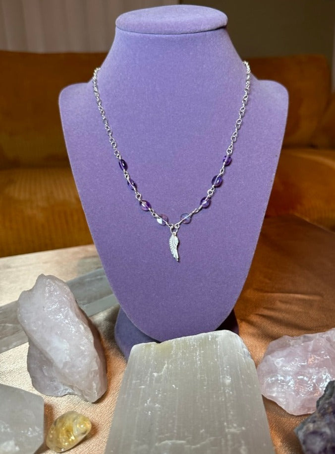 Purple Amethyst Angel Wing Dainty Necklace ✧･ﾟ