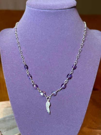 Purple Amethyst Angel Wing Dainty Necklace ✧･ﾟ