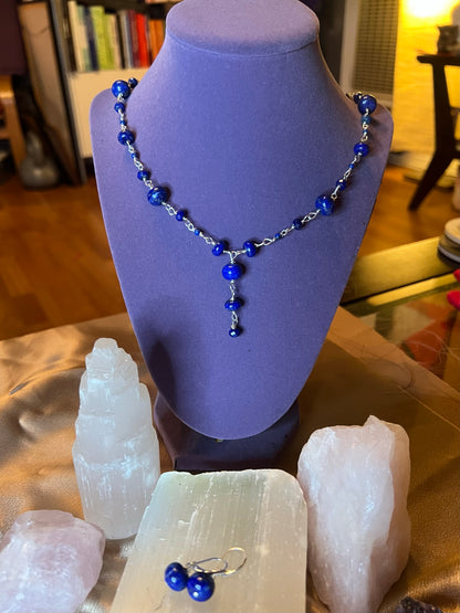 Lapis Lazuli Goddess Dainty Necklace & Earrings ✧･ﾟ