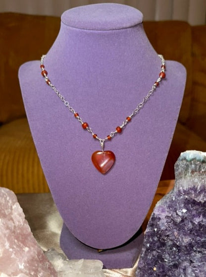 Red Carnelian Heart Dainty Necklace & Earrings ✧･ﾟ