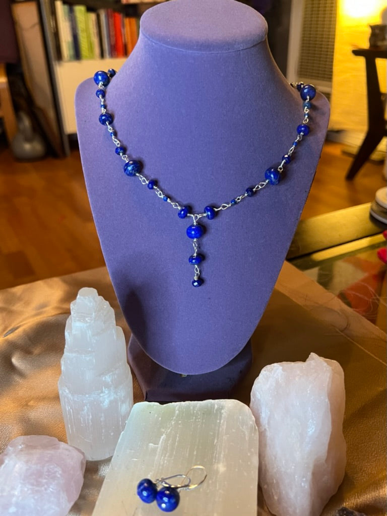 Lapis Lazuli Goddess Dainty Necklace & Earrings ✧･ﾟ