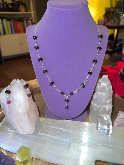 Blood Red Wine Garnet Dainty Necklace & Earrings ✧･ﾟ