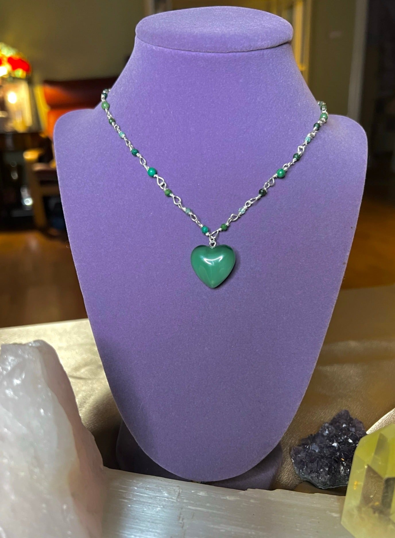 Green Jade Heart & Emerald Dainty Necklace ✧･ﾟ