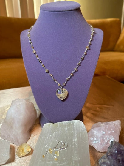 Golden Heart Citrine Quartz Dainty Necklace & Stunning Earrings ✧･ﾟ