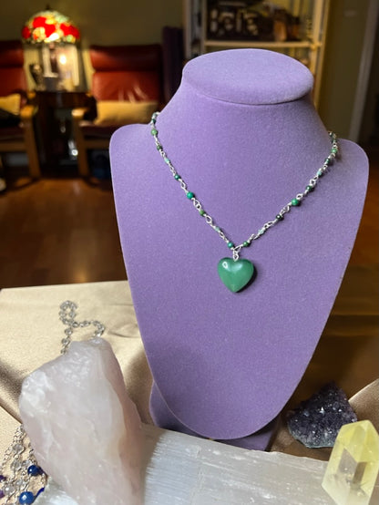 Green Jade Heart & Emerald Dainty Necklace ✧･ﾟ