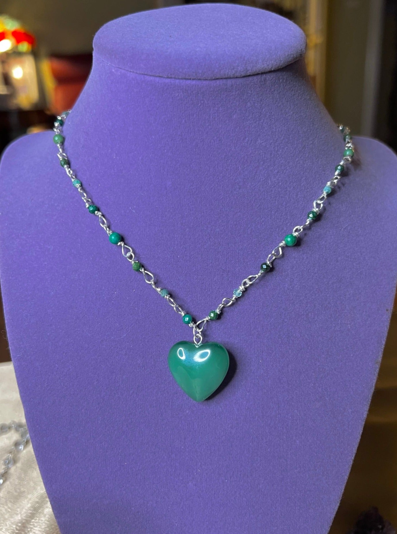 Green Jade Heart & Emerald Dainty Necklace ✧･ﾟ