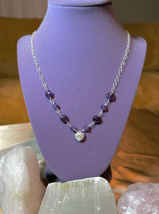 Amethyst Sterling Silver Heart Necklace ✧･ﾟ