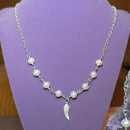 Pearl Angel Wing Sterling Silver Necklace ✧･ﾟ