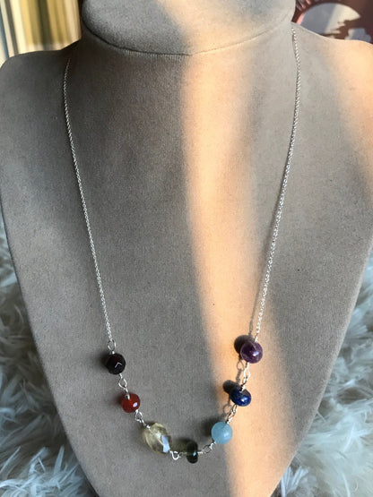 Power Chakra Necklace ✧･ﾟwith Moldavite, Amethyst, Lapis Lazuli, Aquamarine, Citrine Quartz, Carnelian, Garnet✧･ﾟ