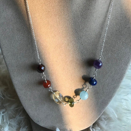 Power Chakra Necklace ✧･ﾟwith Moldavite, Amethyst, Lapis Lazuli, Aquamarine, Citrine Quartz, Carnelian, Garnet✧･ﾟ